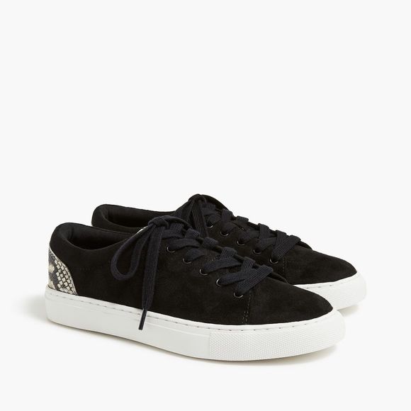New JCREW Size 9 Road Trip Faux-Suede Sneakers with Snake Trim Black